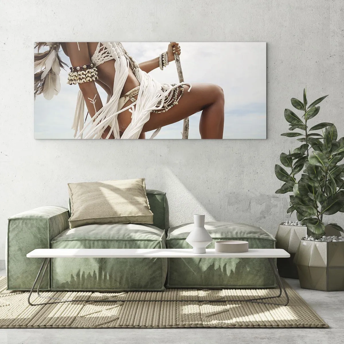 Schilderen op glas - Een priesteres van de zon - 100x40 cm