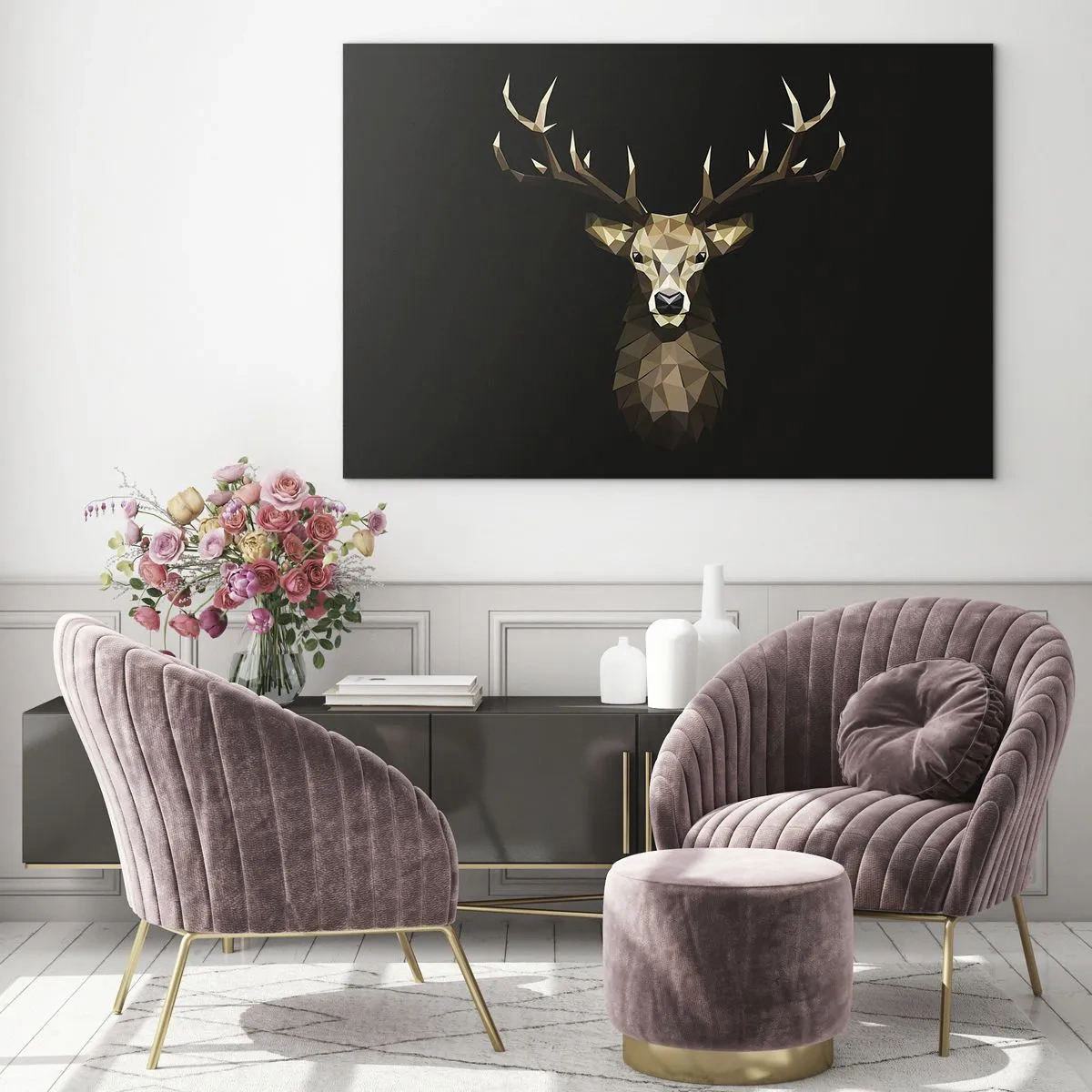 Schilderen op glas - Kubistische herten - 120x80 cm