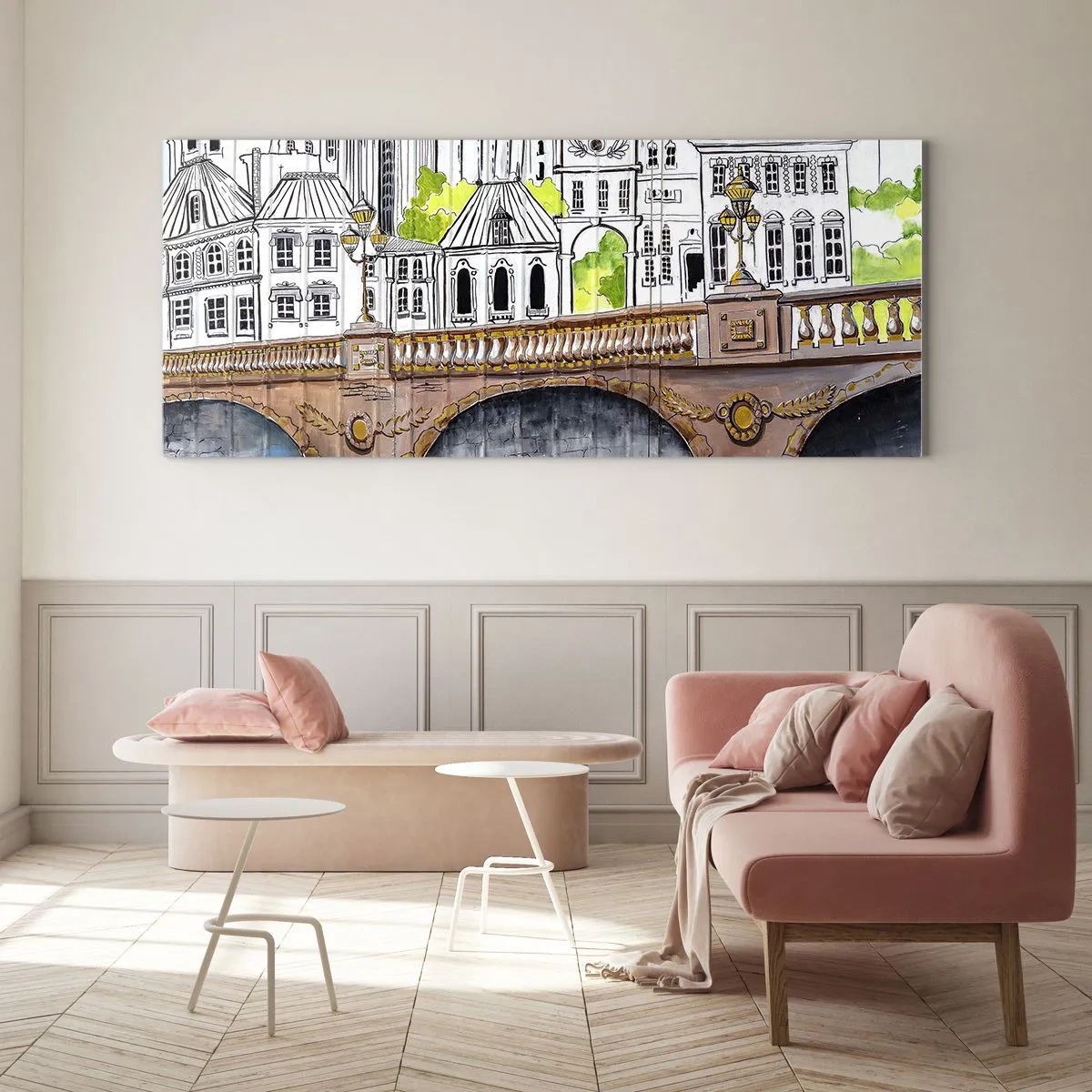 Schilderen op glas - De stad als geschilderd - 120x50 cm