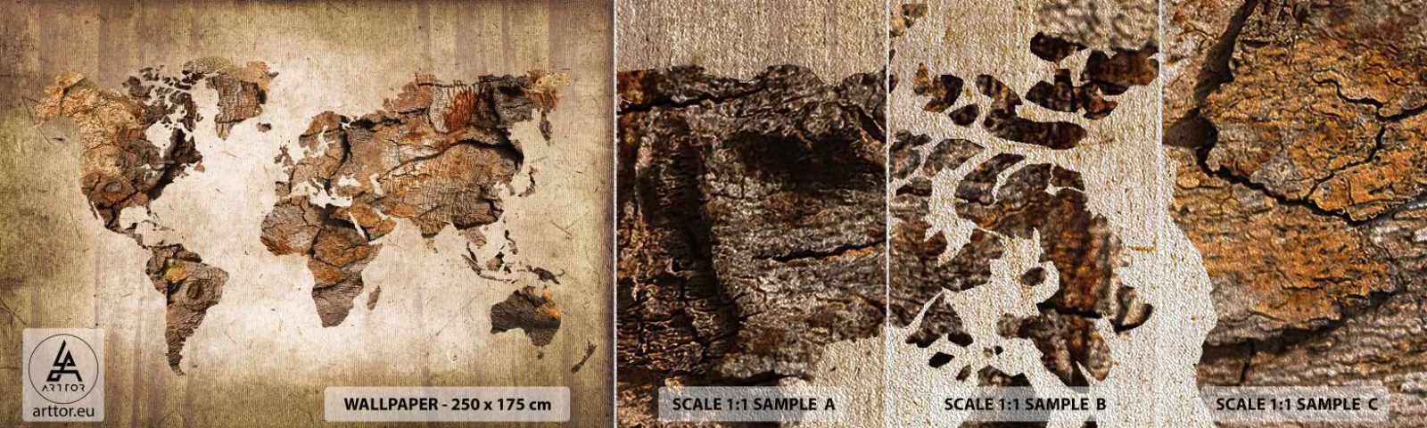 Fotobehang Monster Premium Sand - Ontdekking van de wereld - Wereldkaart, Continenten, Reizen - 100x30 cm