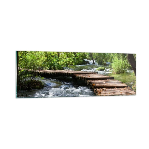 Schilderen op glas - Boven de schuimige waterval - 90x30 cm