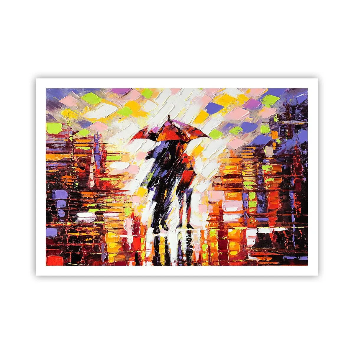 Poster - Samen door de nacht en regen - 100x70 cm
