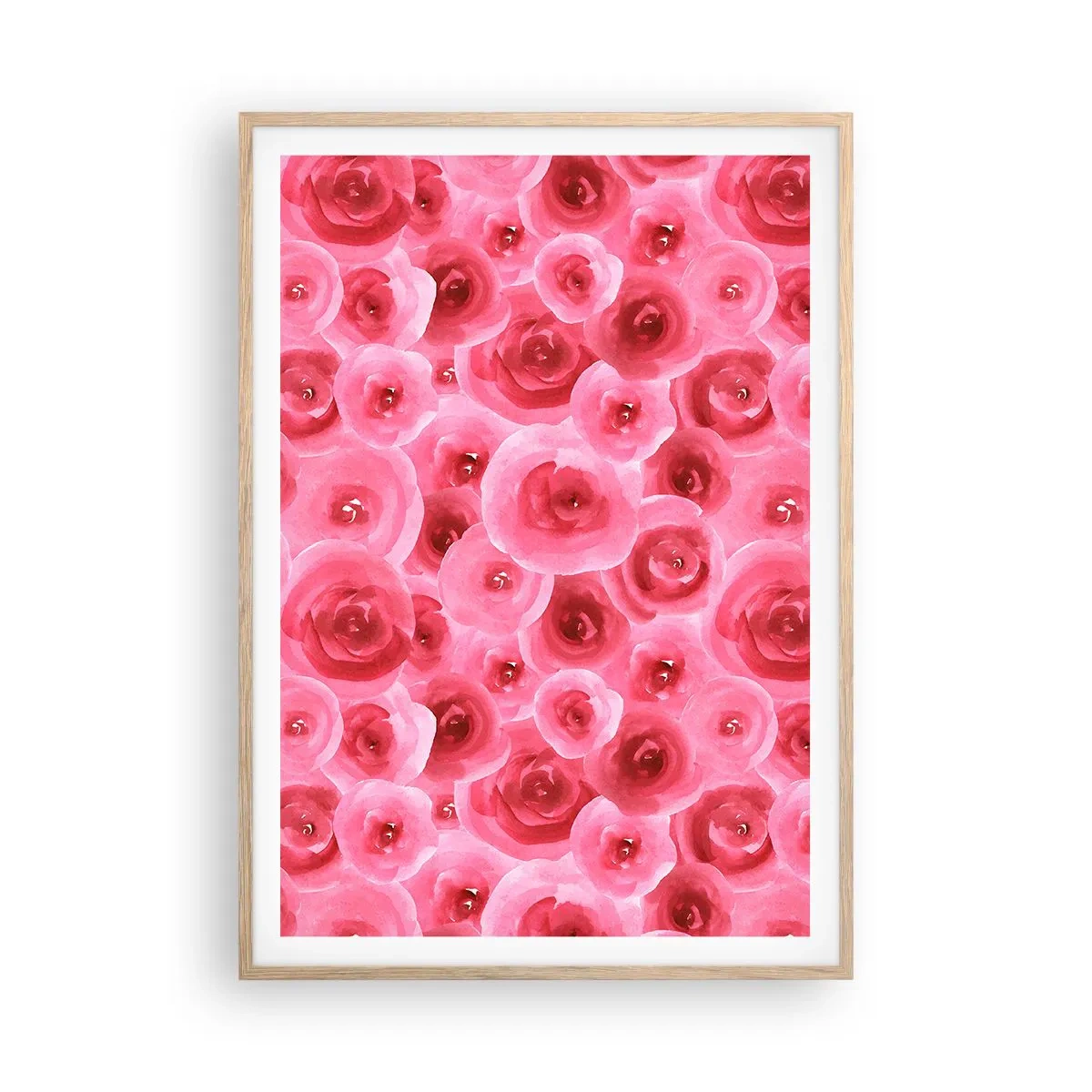 Een poster in een licht eiken lijst - Rozen onder en boven - 70x100 cm