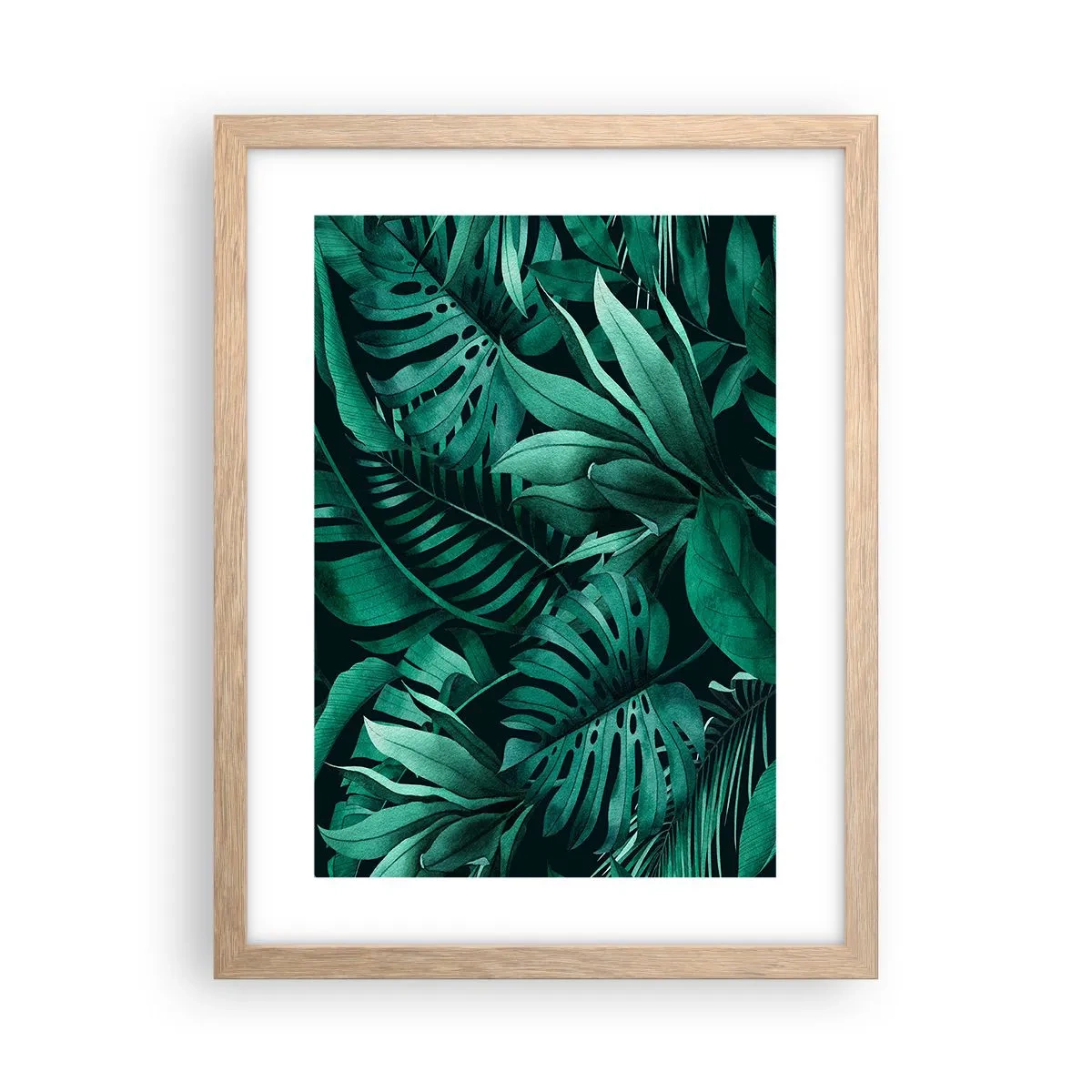 Een poster in een licht eiken lijst - De diepte van tropisch groen - 30x40 cm