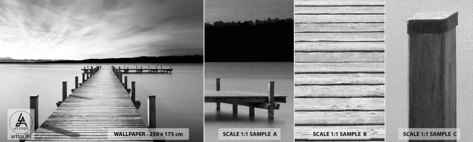 Fotobehang Monster Premium Canvas - Bij de waterput - vrede - Landschap, Meer, Houten brug - 100x30 cm