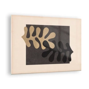 Schilderen op glas - Abstracte vormen in zwart en beige op een geometrische achtergrond - 70x50cm - Afwezigheid en complement - Moderne wanddecoratie voor woonkamer en slaapkamer ARTTOR
