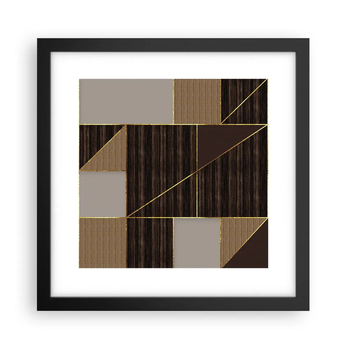 Poster in een zwarte lijst - Een mozaïek van bruin en goud - 30x30 cm