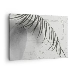 Schilderen op canvas - Een delicaat palmbladmotief op een lichte achtergrond in Scandinavische stijl. - 70x50cm - Het subtiele exotisme van de natuur - Moderne wanddecoratie voor woonkamer en slaapkamer ARTTOR