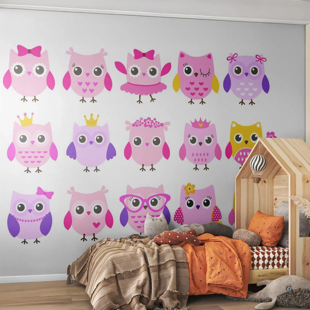 Fotobehang Premium Canvas - De ene is zoeter dan de andere - Vogels, Uil, Voor kinderen - 300x210 cm