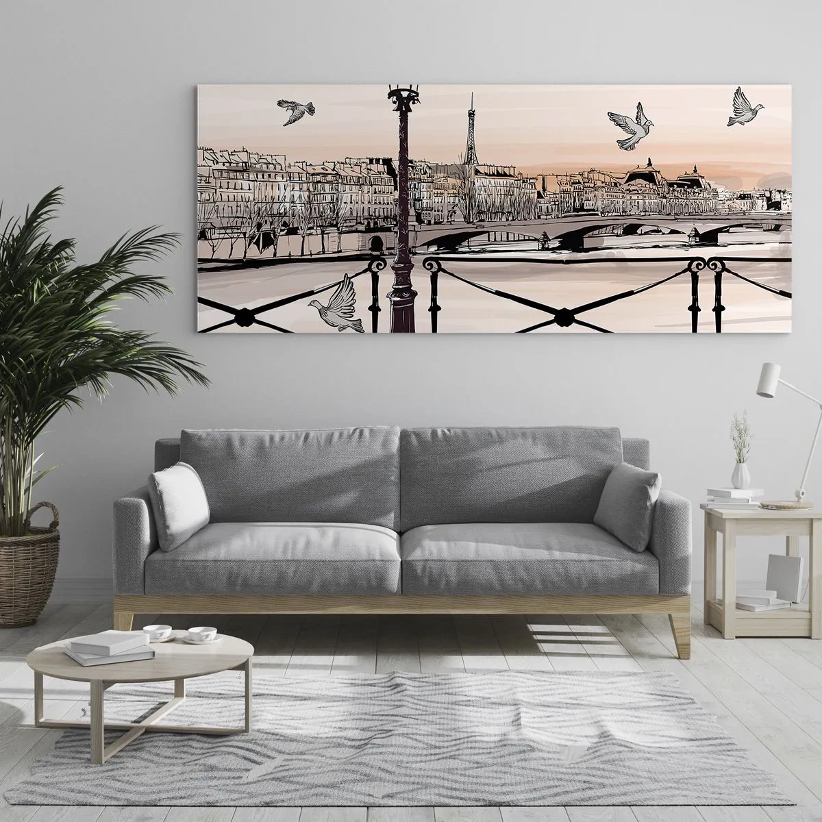 Schilderen op glas - Over de daken van Parijs - 120x50 cm