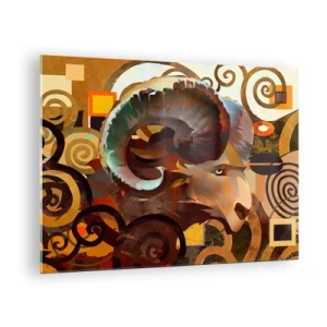 Schilderen op glas - Een artistiek beeld van een ram in een geometrische en spiraalvormige compositie. - 70x50cm - Magie - religies - rituelen - Moderne wanddecoratie voor woonkamer en slaapkamer ARTTOR