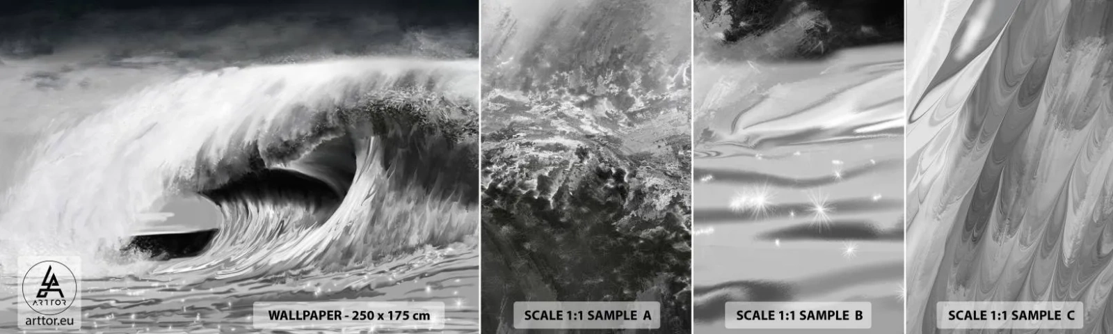 Fotobehang Monster Zelfklevend Deluxe Sticker - De woede van de oceaan - Zee, Oceaan, Hoge golf - 100x30 cm