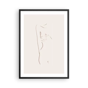 Poster in een zwarte lijst - Een minimalistische lijntekening van een vrouwelijk silhouet op een lichte achtergrond. - 50x70cm - De vorm van verlangen - Moderne wanddecoratie voor woonkamer en slaapkamer ARTTOR