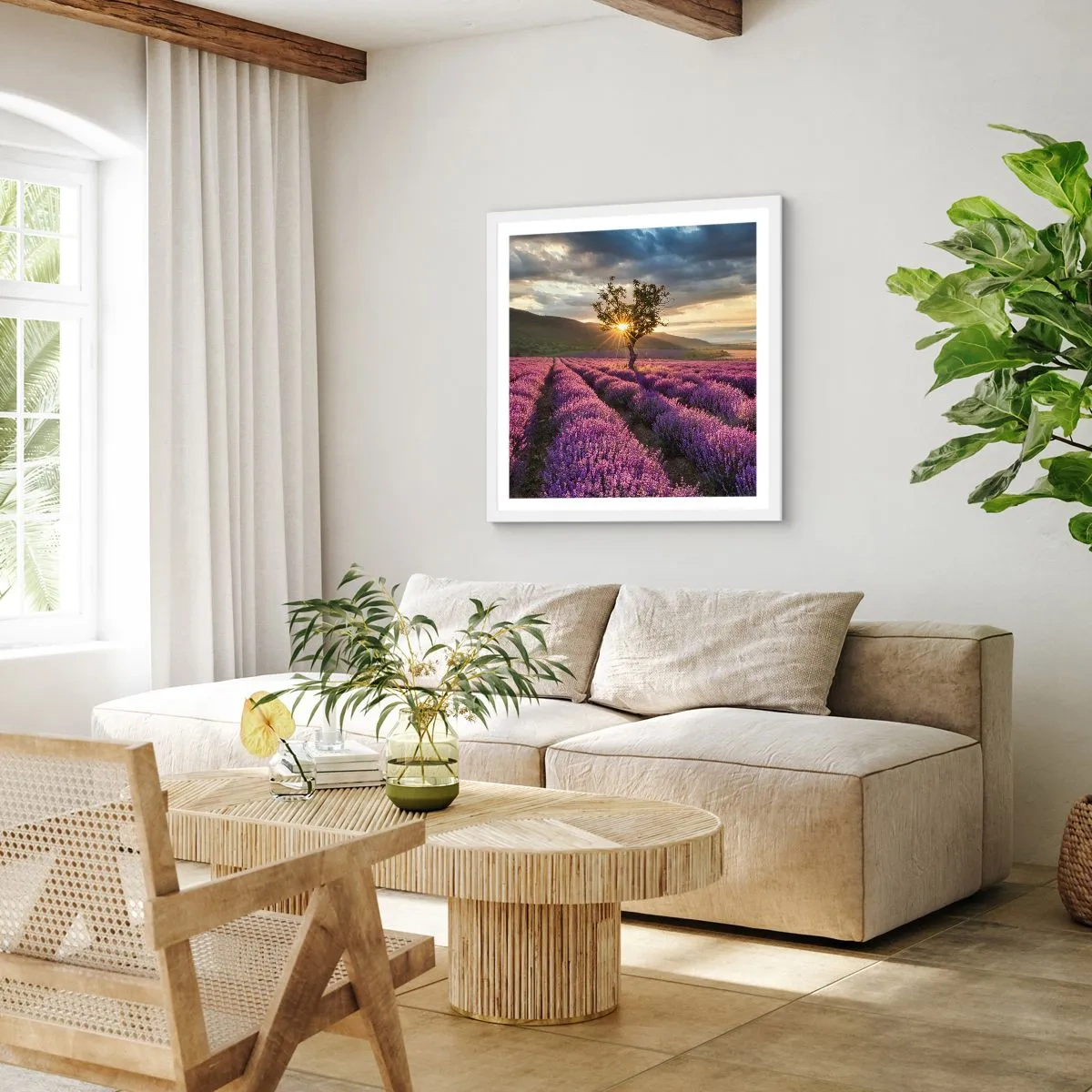 Poster in een witte lijst - Lila gekleurd aroma - 60x60 cm
