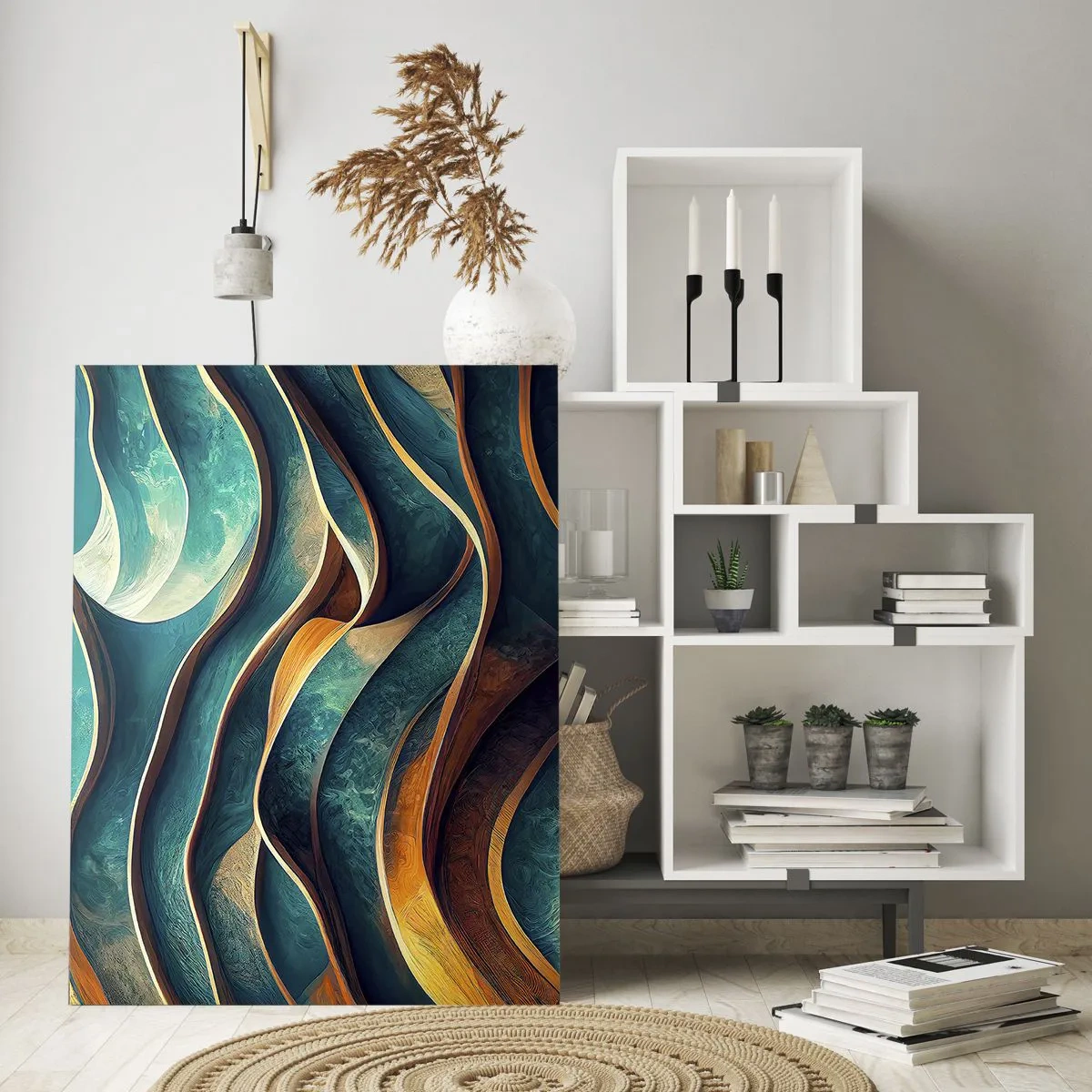 Schilderen op glas - Meanders van blauw - 50x70 cm