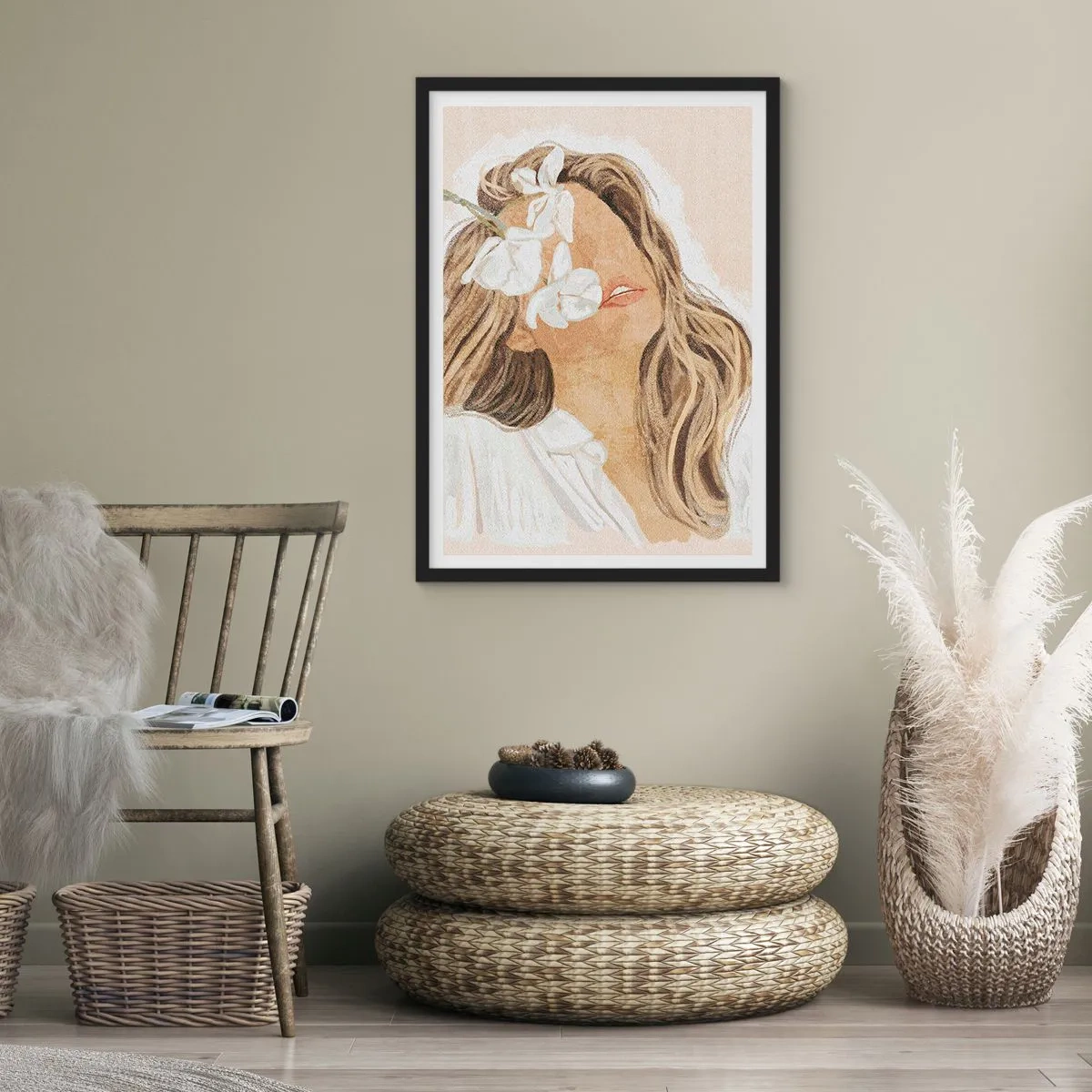 Poster in een zwarte lijst - Tussen de bloemen in vervoering - 30x40 cm