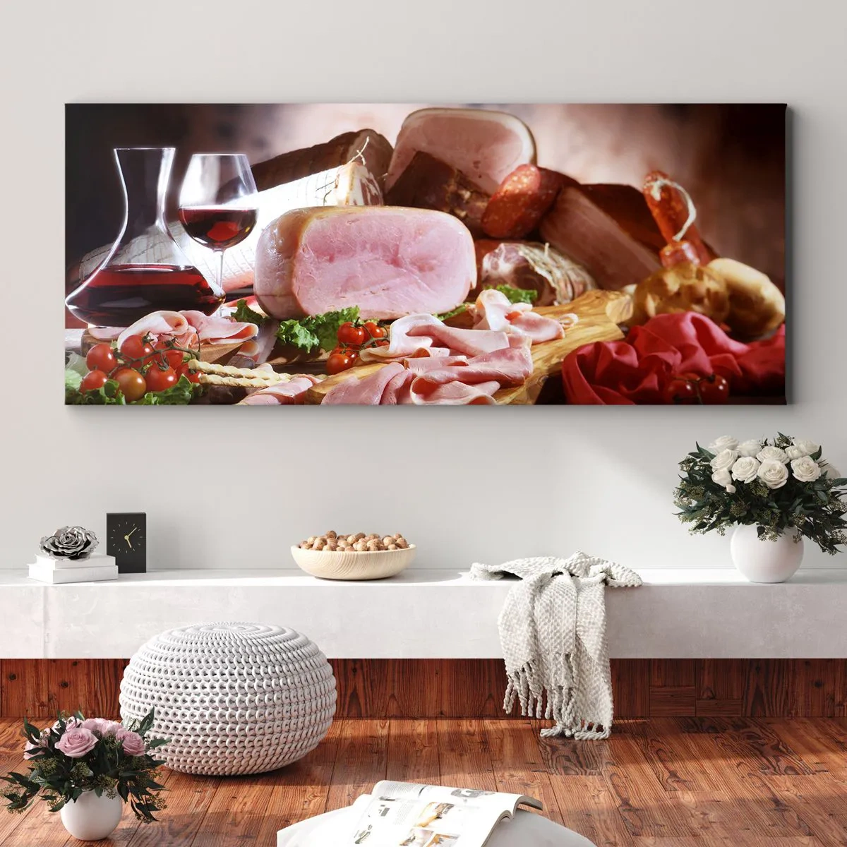 Schilderen op canvas - Een culinaire droom met een karaf - 160x50 cm
