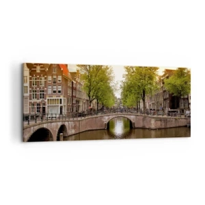 Schilderen op canvas - Met de boot of met de fiets? - 100x40 cm