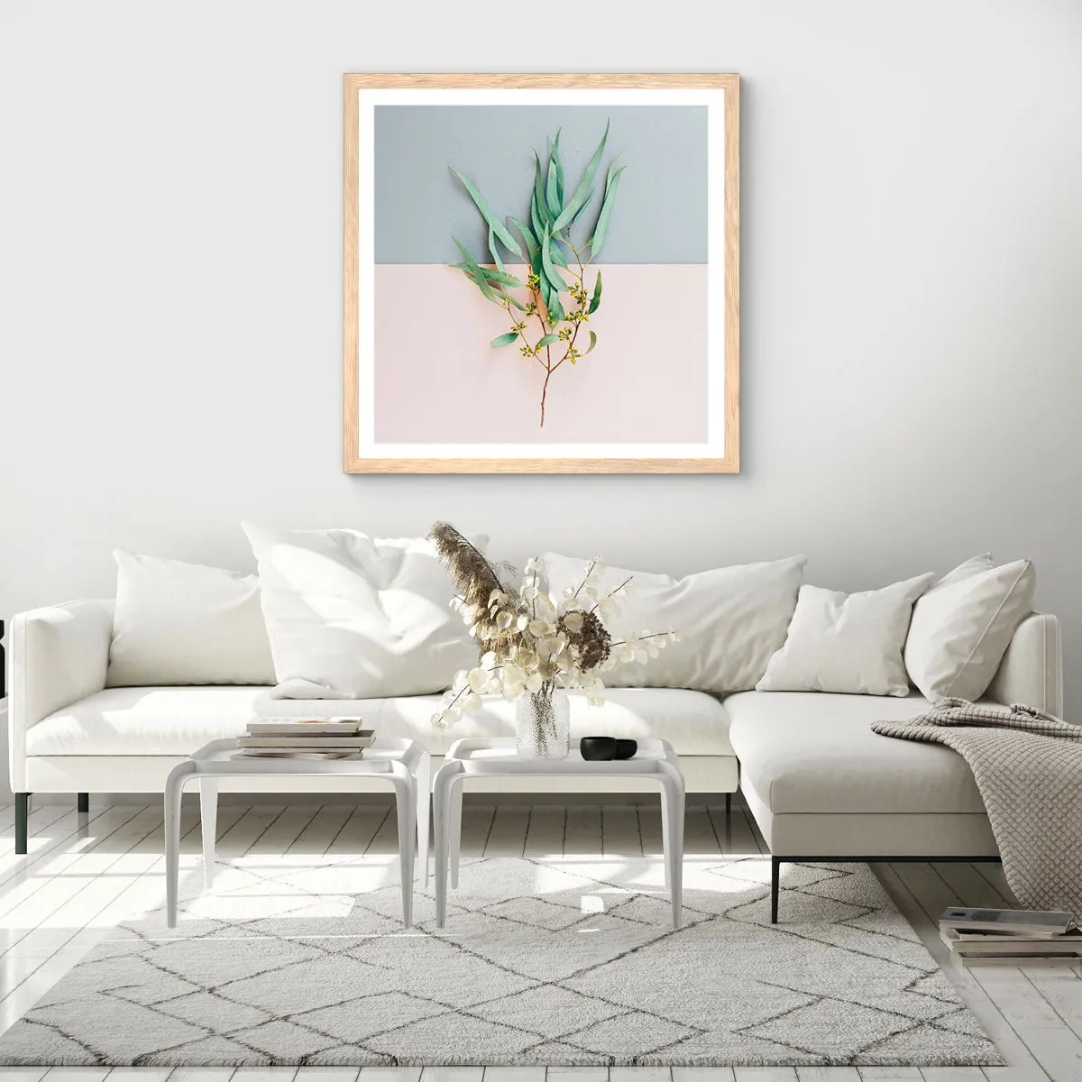 Een poster in een licht eiken lijst - Subtiliteit in pastelkleuren - 60x60 cm