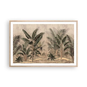 Een poster in een licht eiken lijst - Een gravure in koloniale stijl - 91x61 cm