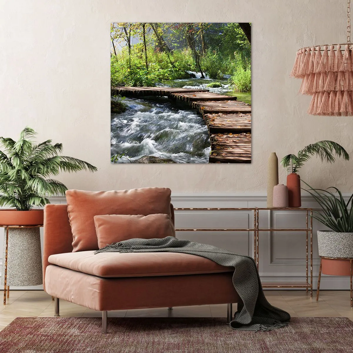 Schilderen op canvas - Boven de schuimige waterval - 40x40 cm