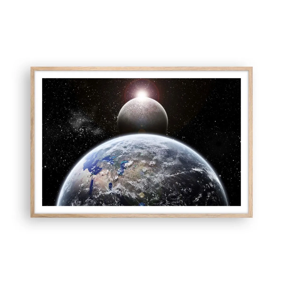 Een poster in een licht eiken lijst - Kosmisch landschap - zonsopgang - 91x61 cm