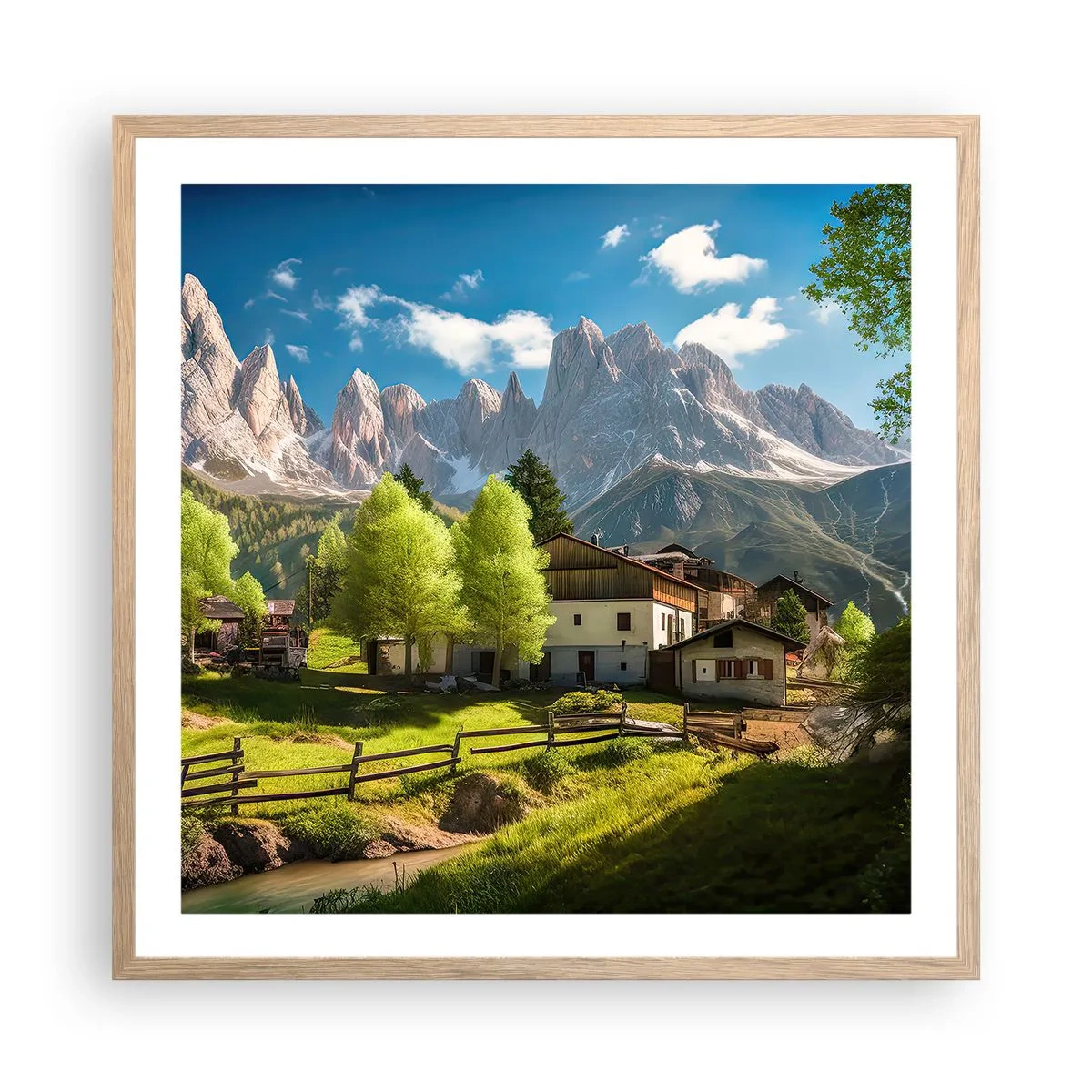Een poster in een licht eiken lijst - Alpine idylle - 60x60 cm