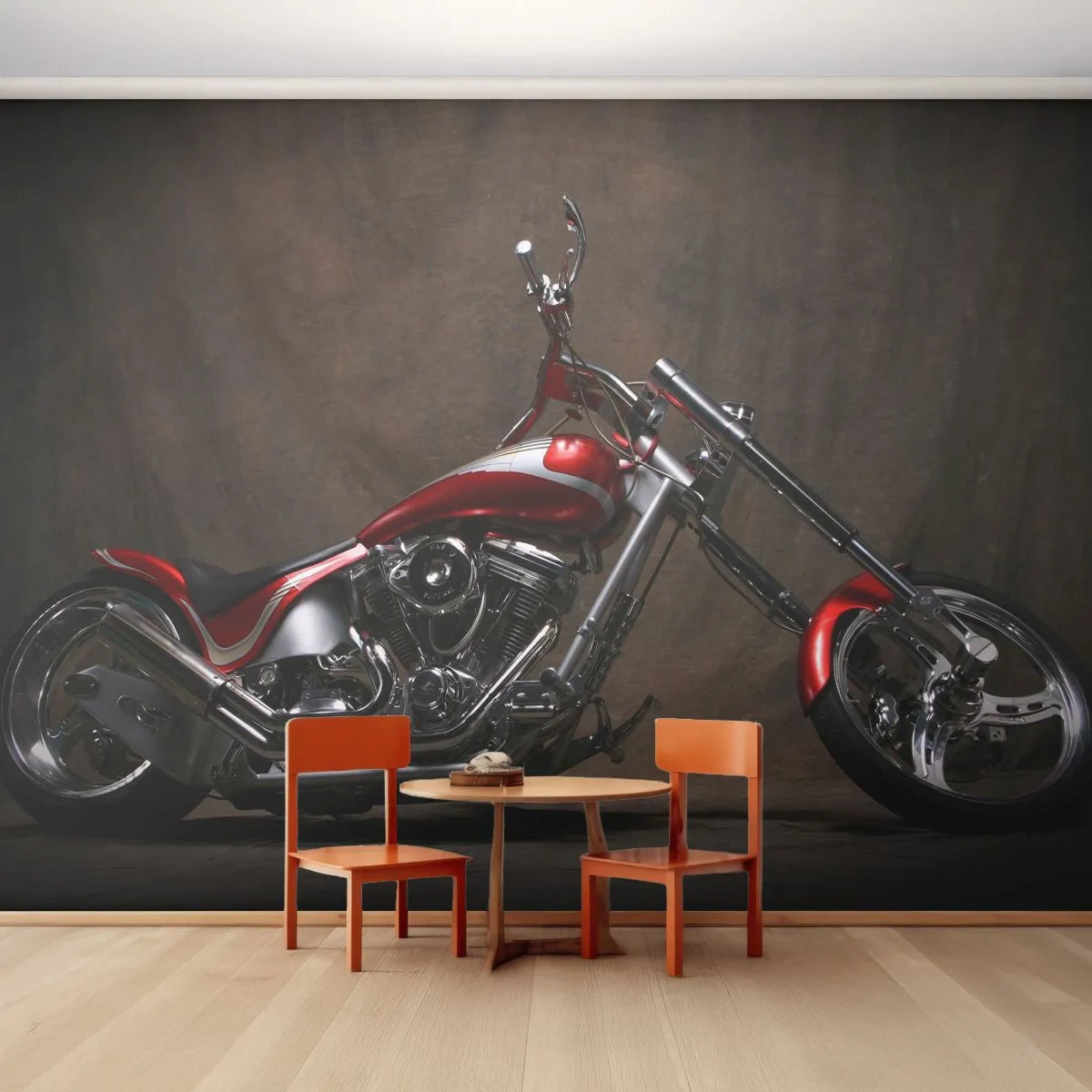 Fotobehang Premium Canvas - Rode en zilveren schoonheid - Motor, Bijl, Automobiel - 300x210 cm