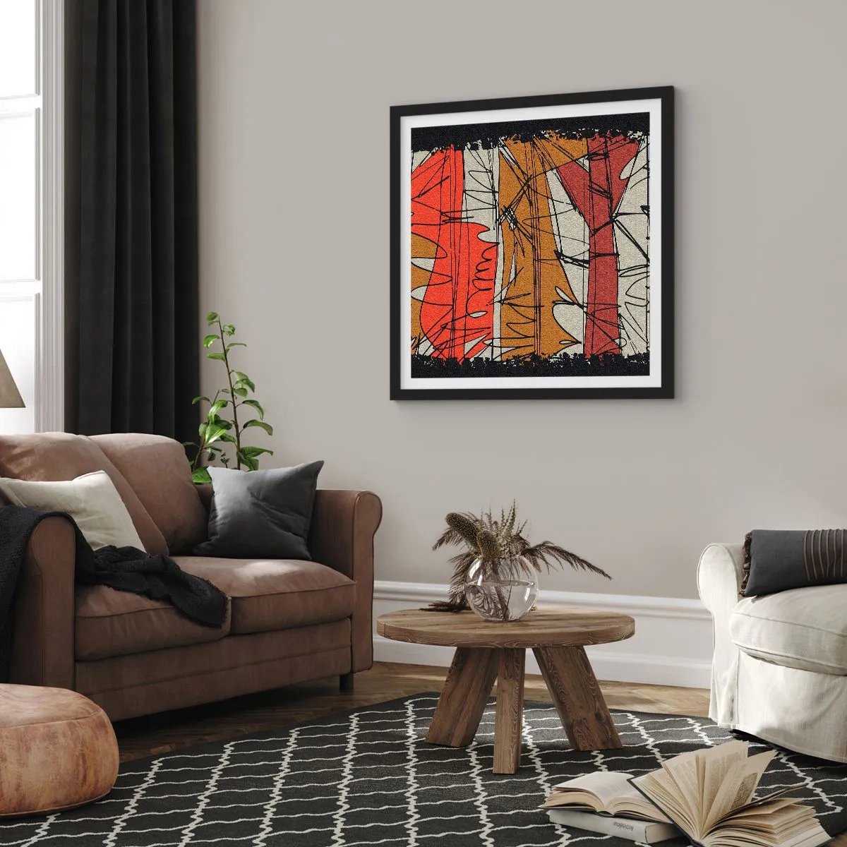 Poster in een zwarte lijst - Spontane compositie - 60x60 cm