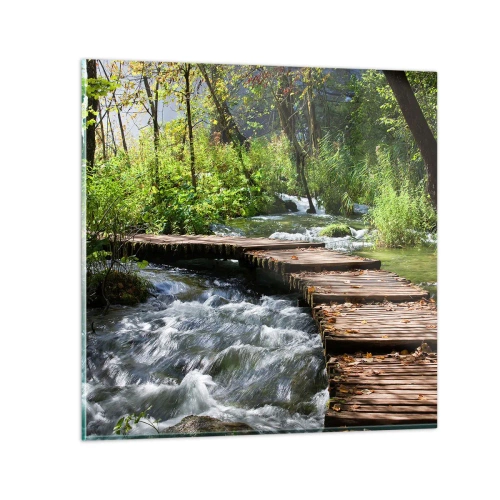 Schilderen op glas - Boven de schuimige waterval - 50x50 cm