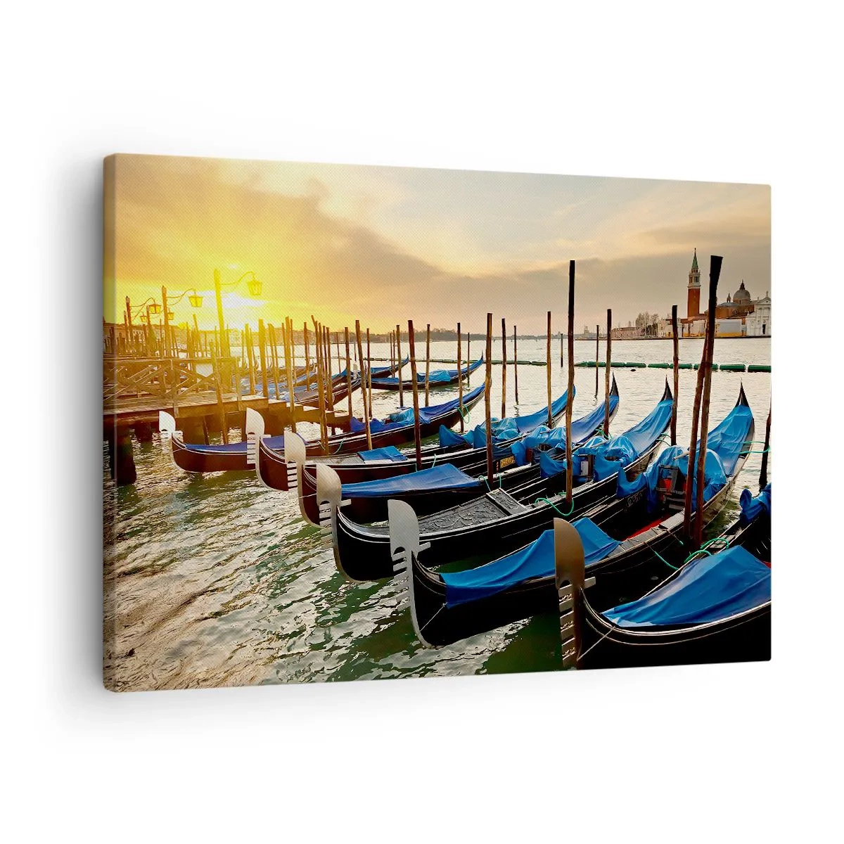 Schilderen op canvas - Gondels in Venetië in de ochtend in het licht van de opkomende zon - 70x50cm - Voordat de rumoer komt - Moderne wanddecoratie voor woonkamer en slaapkamer ARTTOR