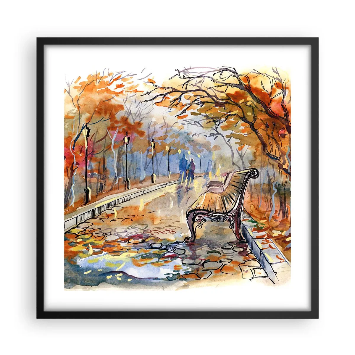 Poster in een zwarte lijst - Samen wandelen in de herfst - 50x50 cm