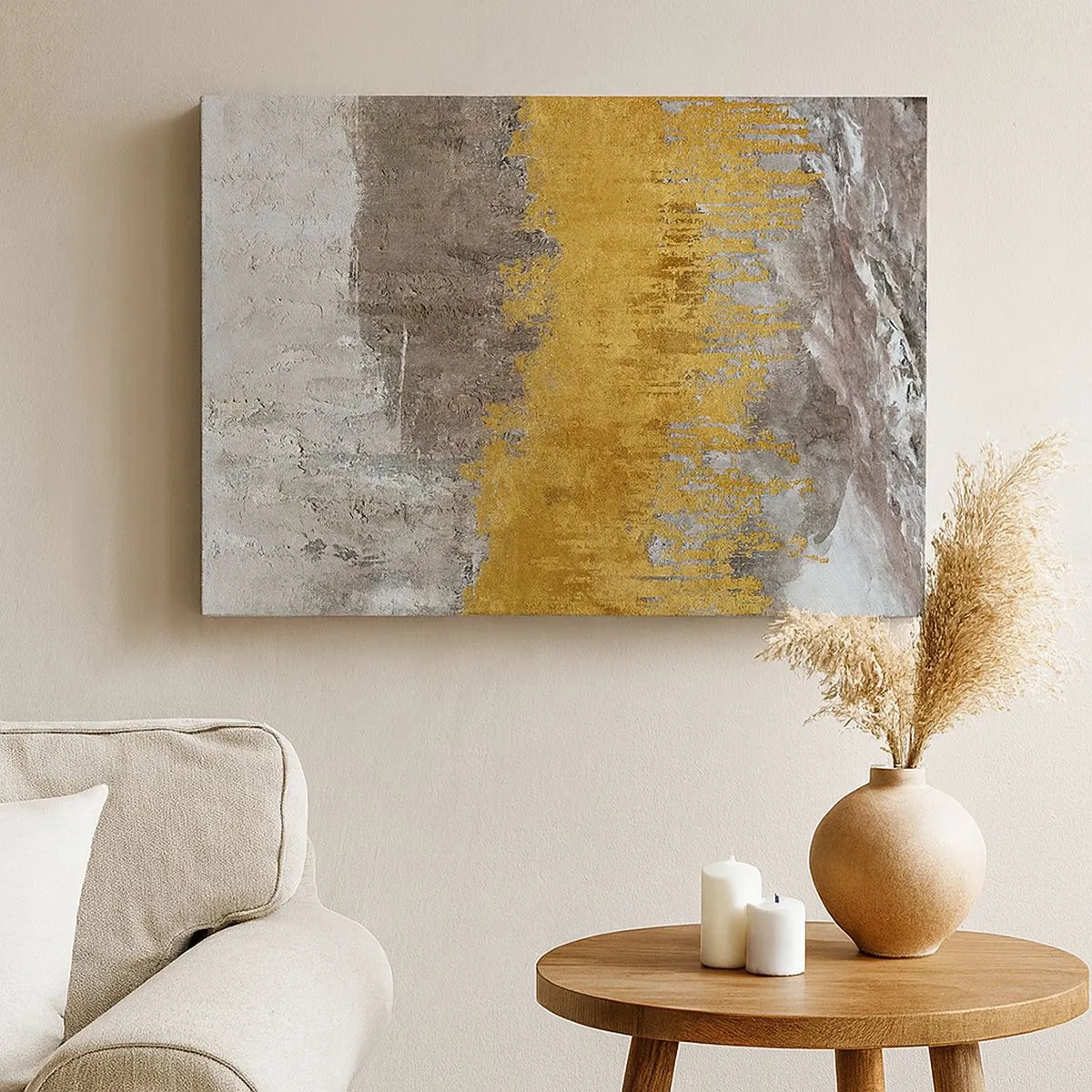 Schilderen op canvas - Goud en beige abstract patroon - 70x50cm - Een gouden explosie - Moderne wanddecoratie voor woonkamer en slaapkamer ARTTOR