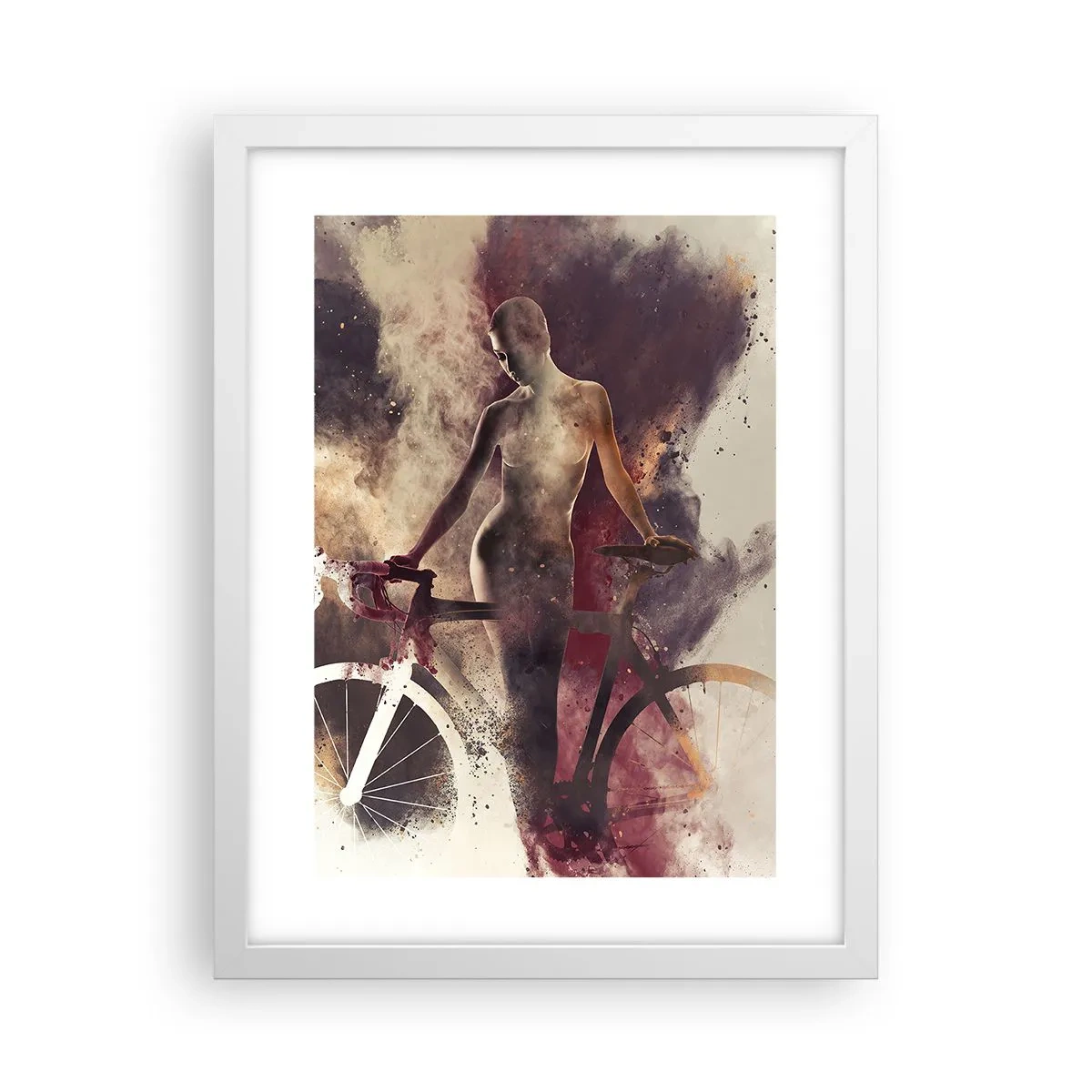 Poster in een witte lijst - Een fietsziel in marmeren vormen - 30x40 cm