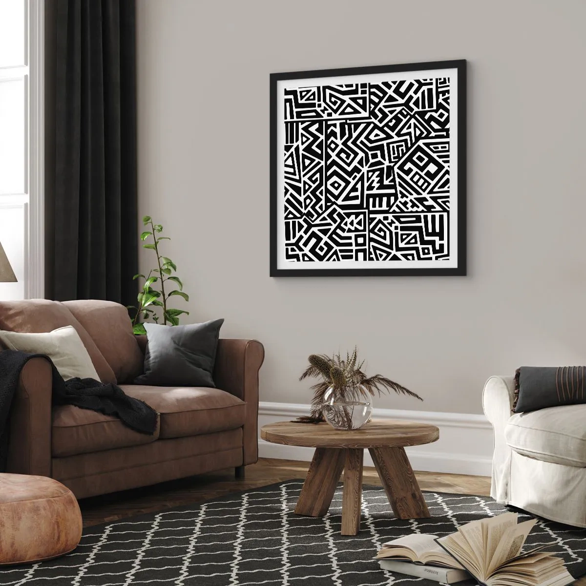 Poster in een zwarte lijst - Pre-Columbiaanse compositie - 30x30 cm