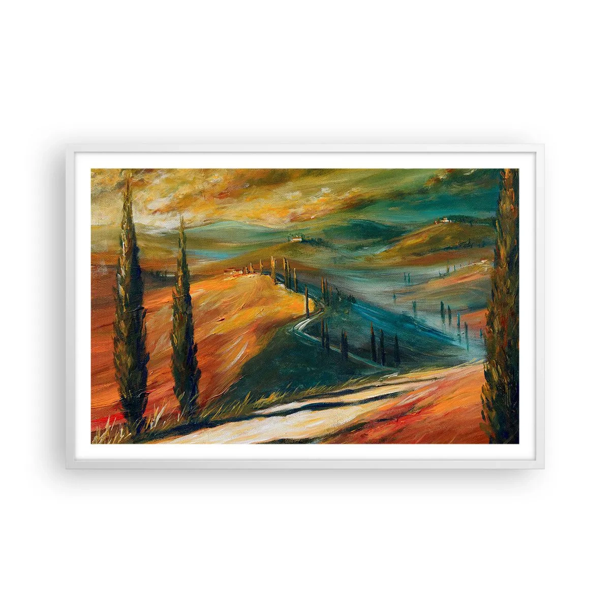 Poster in een witte lijst - Toscaans landschap - 91x61 cm
