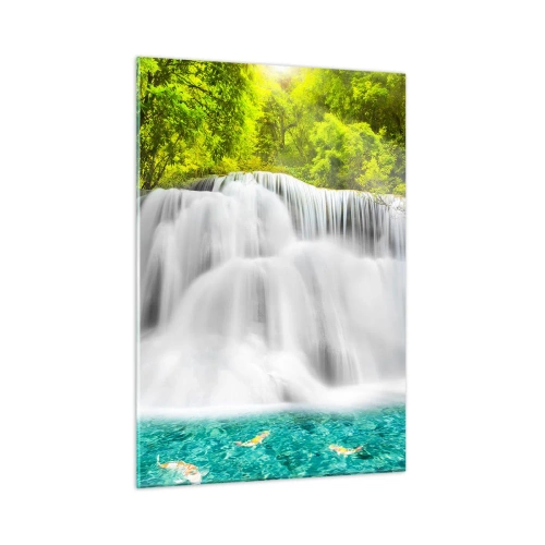 Schilderen op glas - Een schuimige waterval van groen naar azuurblauw - 50x70 cm