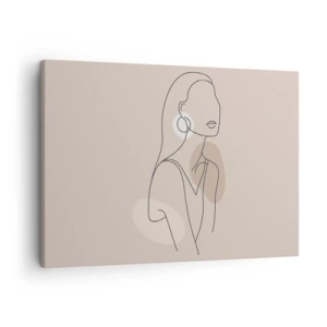Schilderen op canvas - Minimalistische illustratie van een vrouw met contouren op een beige achtergrond - 70x50cm - meisjesachtig icoon - Moderne wanddecoratie voor woonkamer en slaapkamer ARTTOR