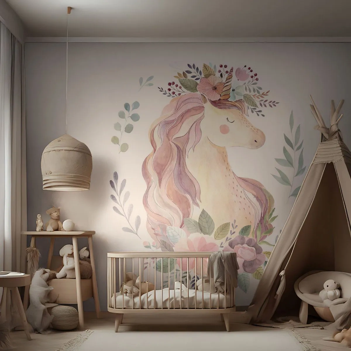 Fotobehang Premium Sand - Een uitnodiging in de wereld van sprookjes - Eenhoorn, Meisjesachtig, Voor kinderen - 100x70 cm