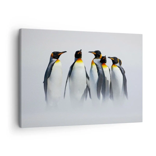 Schilderen op canvas - Een groep keizerspinguïns in de wintermist - 70x50cm - Ontmoeting in avondjurken - Moderne wanddecoratie voor woonkamer en slaapkamer ARTTOR