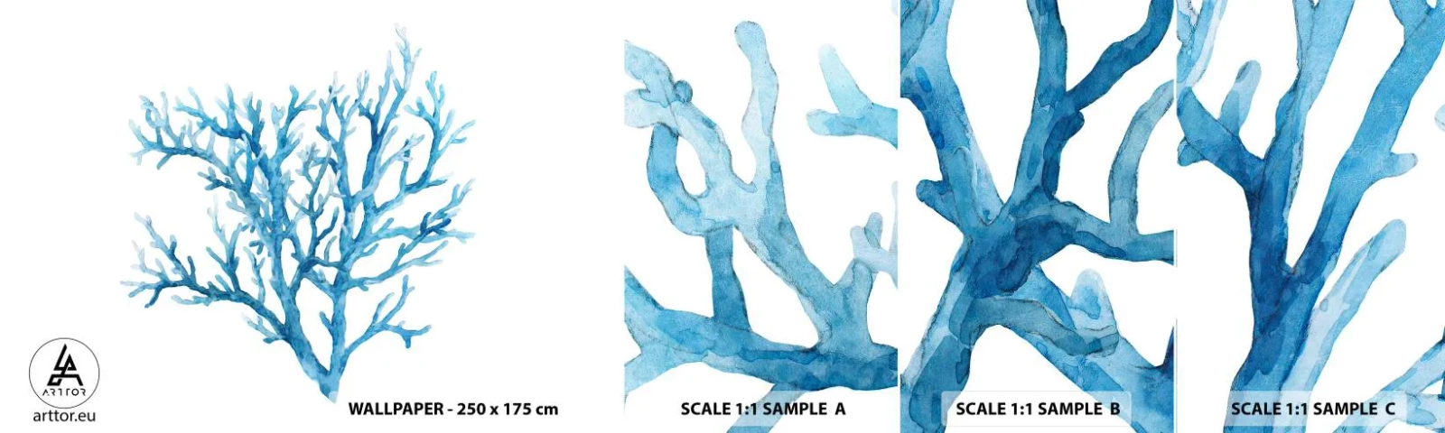 Fotobehang Monster Zelfklevend Deluxe Sticker - Nautische filigraan - Koraal, Kust, Minimalistisch - 100x30 cm