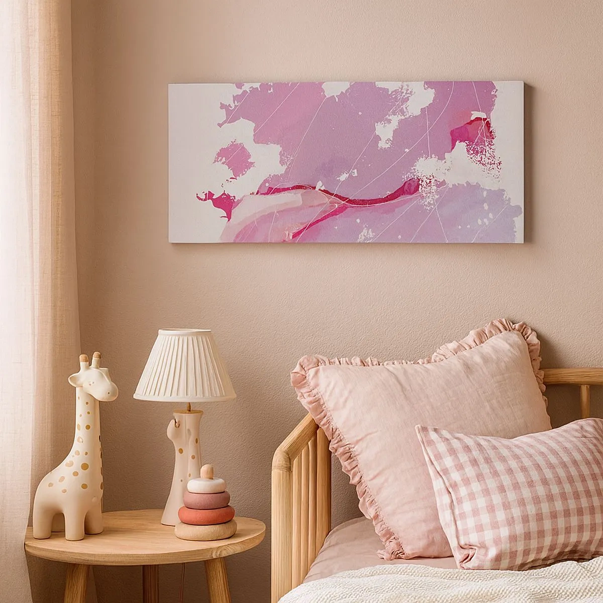 Schilderen op canvas - Kaart van de roze wereld - 100x40 cm