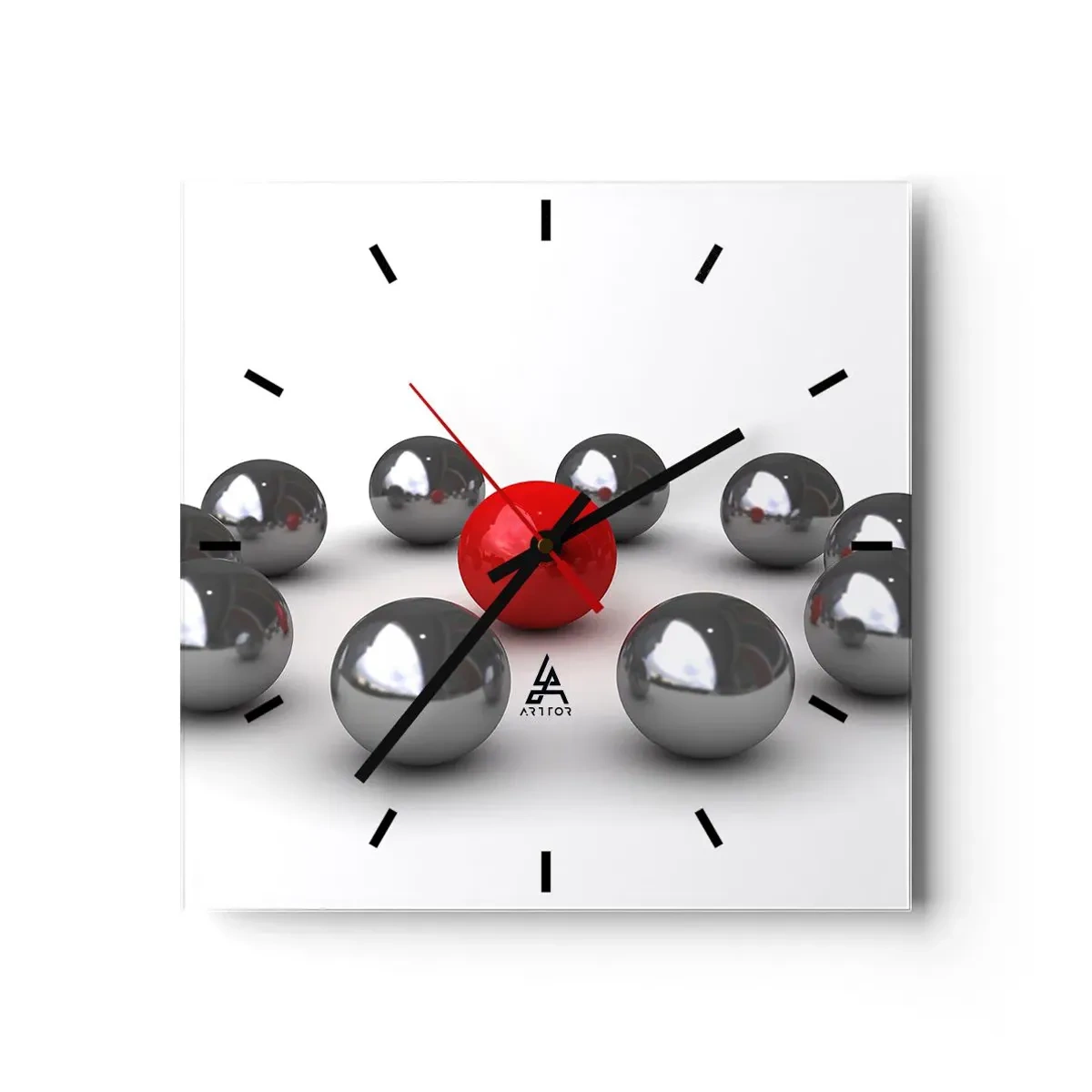 Wandklok - Klok - Een cirkel in zilver en rood - 30x30 cm