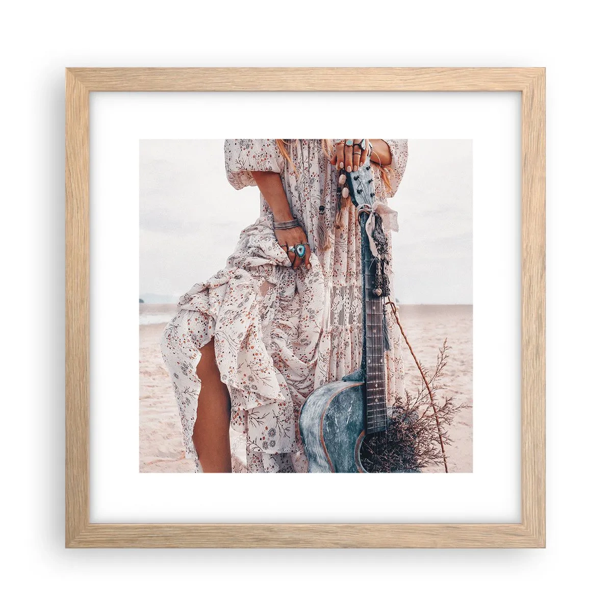 Een poster in een licht eiken lijst - Kinderen bloemen onderweg - 30x30 cm