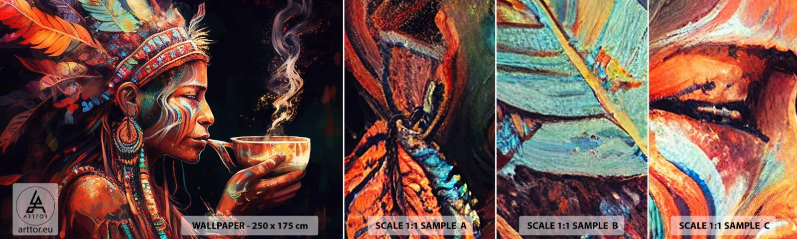 Fotobehang Monster Zelfklevend Deluxe Sticker - Magisch ritueel - Sjamaan, Indisch, Ayahuasca - 100x30 cm