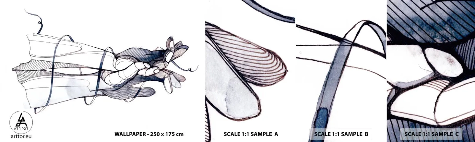 Fotobehang Monster Zelfklevend Deluxe Sticker - Touch-studie - Abstractie, Handen, Grafisch - 100x30 cm