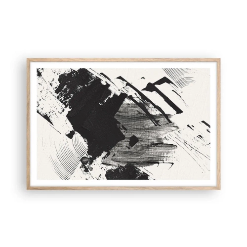 Een poster in een licht eiken lijst - Abstractie – expressie van zwart - 91x61 cm