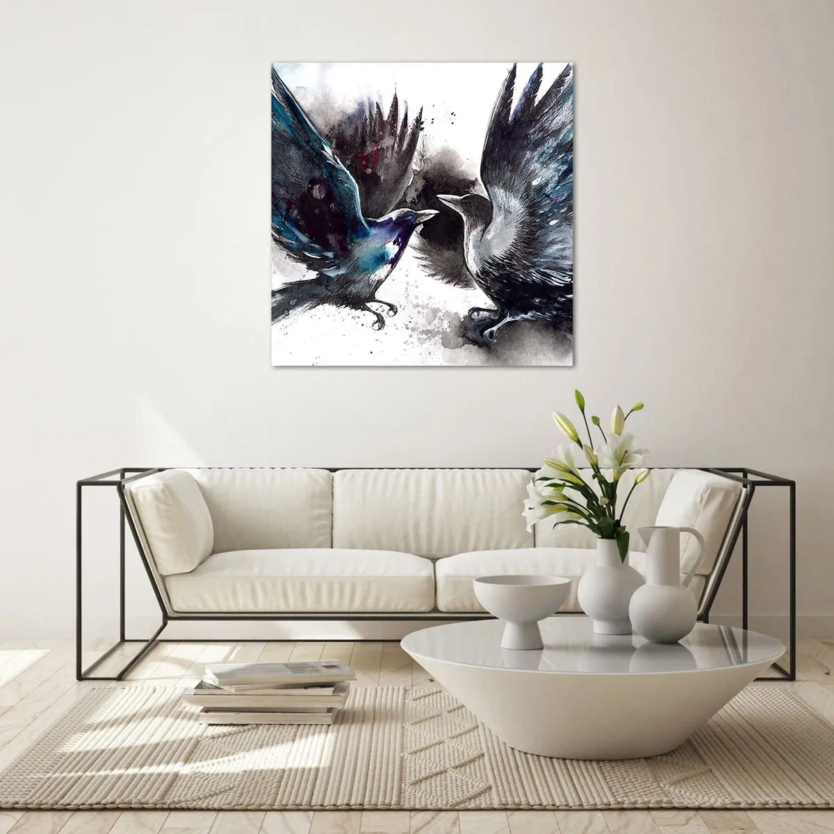 Schilderen op glas - De ene kraai pikt de andere de ogen niet uit - 70x70 cm