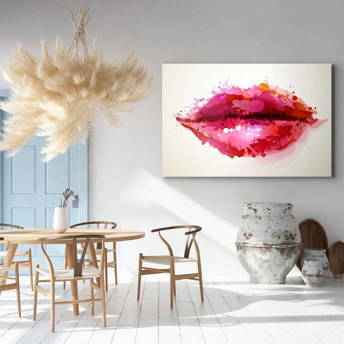 Schilderen op canvas - Abstract lipmotief in tinten roze en rood - 70x50cm - Een roodachtige tint rood - Moderne wanddecoratie voor woonkamer en slaapkamer ARTTOR