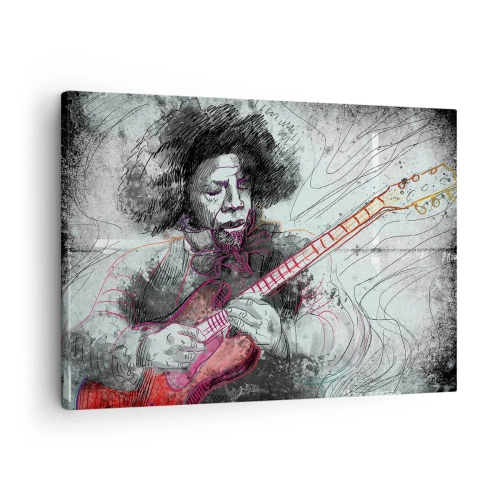 Schilderen op canvas - Artistiek portret van een gitarist in de schetstechniek - 70x50cm - Op de golven van muziek - Moderne wanddecoratie voor woonkamer en slaapkamer ARTTOR